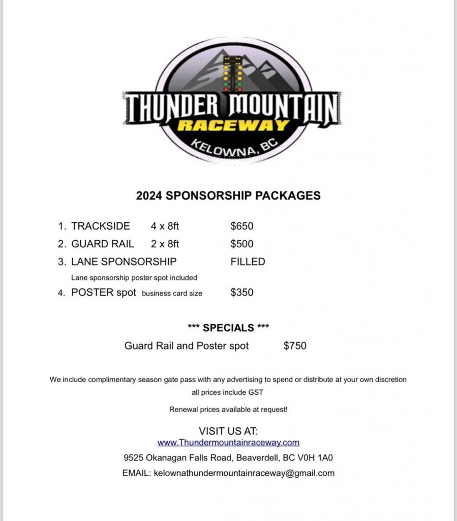 Thunder Mountain Raceway | Thunder Mtn Sponsorship Packages